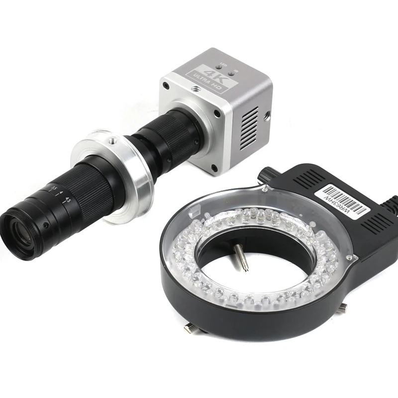 Caméra de microscope vidéo USB Type-C HDMI 4K + objectif optique parfocal 50 mm 150X avec zoom monoculaire pour réparation de circuits imprimés et soudure, objectif à monture C