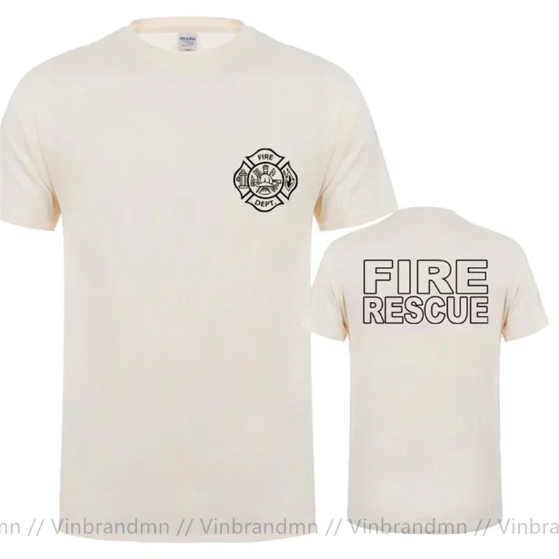 Double-Side Prints Fire Rescue Firefighter T Shirt Men Fireman T-shirts Short Sleeve Male Cool man Graphic Tops tshirt