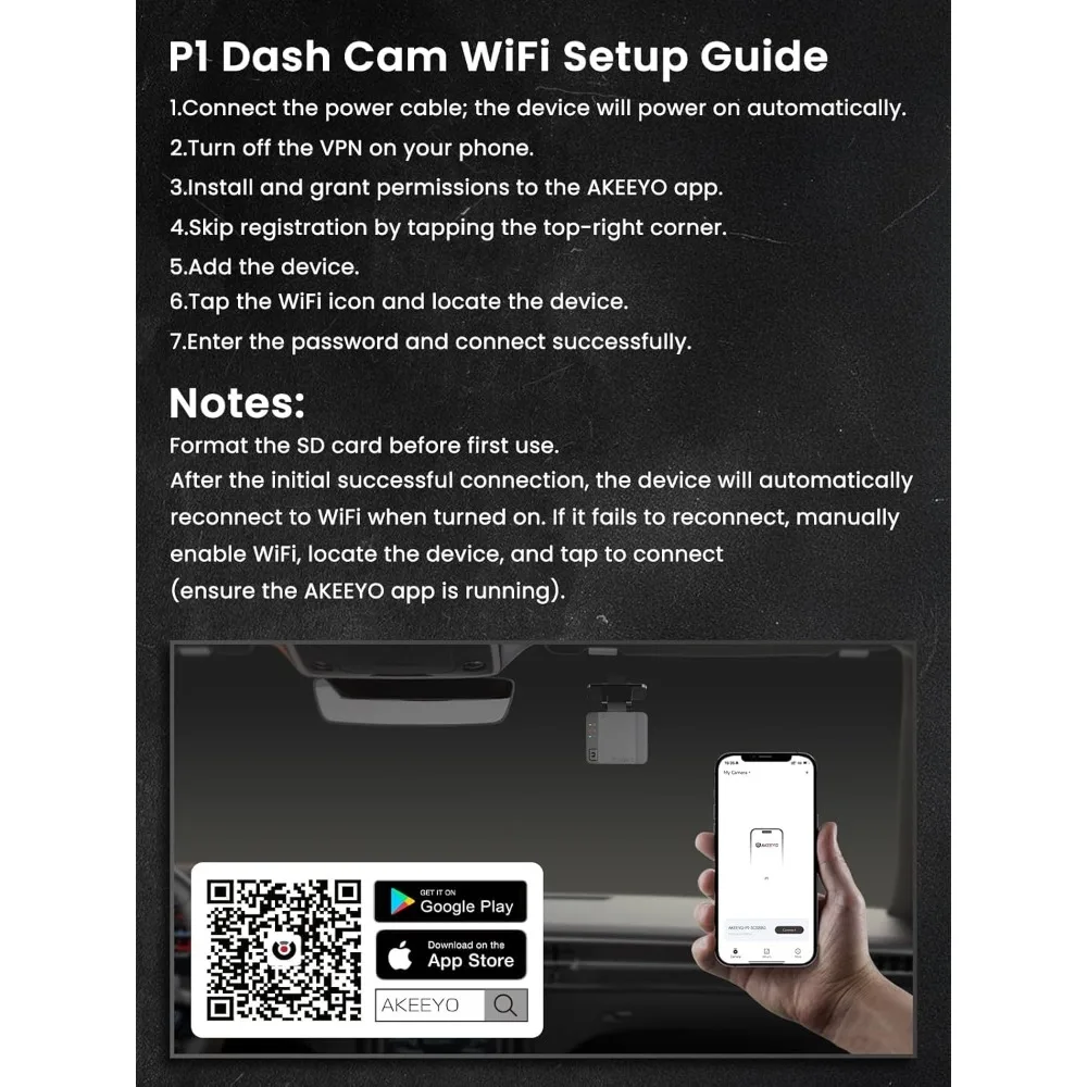 كاميرا سيارة Dash Cam FHD 1080P، كاميرا AKEEYO WiFi Dash للسيارات، كاميرا داش لاسلكية أمامية صغيرة مع تطبيق، رؤية ليلية WDR، مستشعر G #3