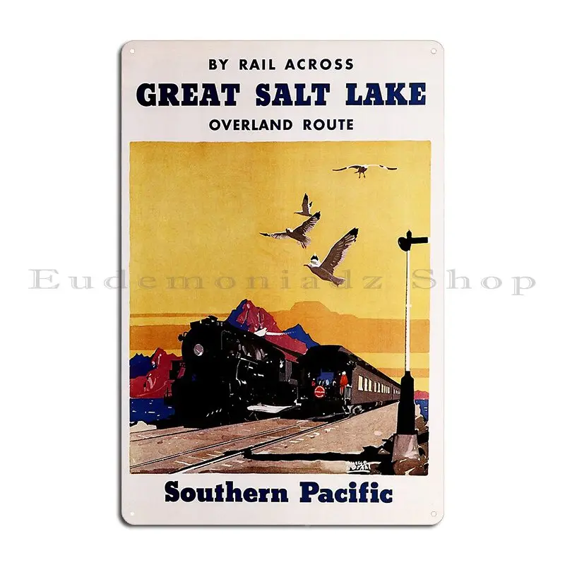 By Rail Across Great Salt Lake Overland Route Utah America Usa Vintage Rail Metal Sign Plaques Mural Mural Iron Tin Sign Poster