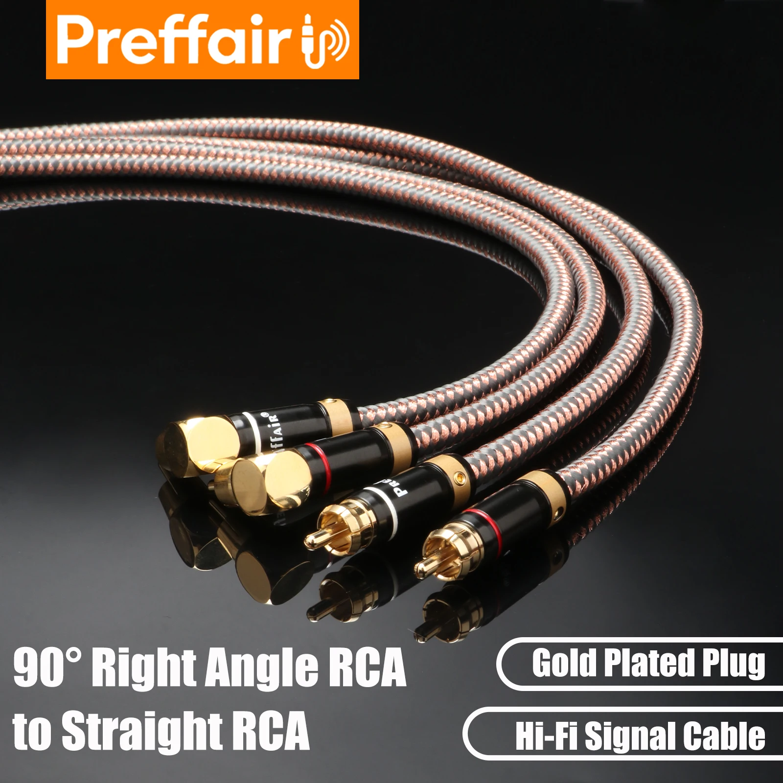 Preffair Hifi 4N OFC Elbow 90 Degree 2RCA TO 2RCA  Interconnect Audio Cable Gold Plated RCA Connector Plug for Amplifier Speaker
