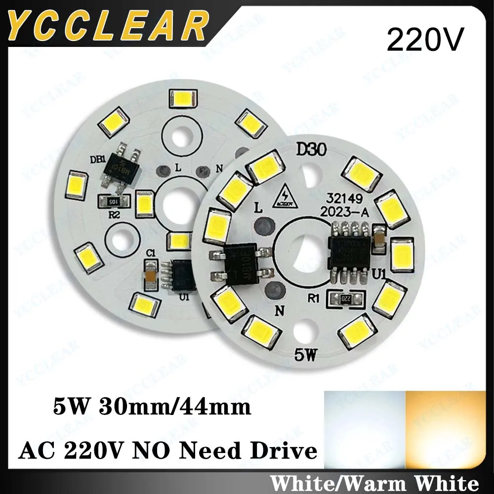 

10pcs High Bright AC220V 5W Warm White LED Light Board SMD 2835 Chips Dia 30mm 32mm 44mm PCB Board For DIY Bulb Tube Downlight