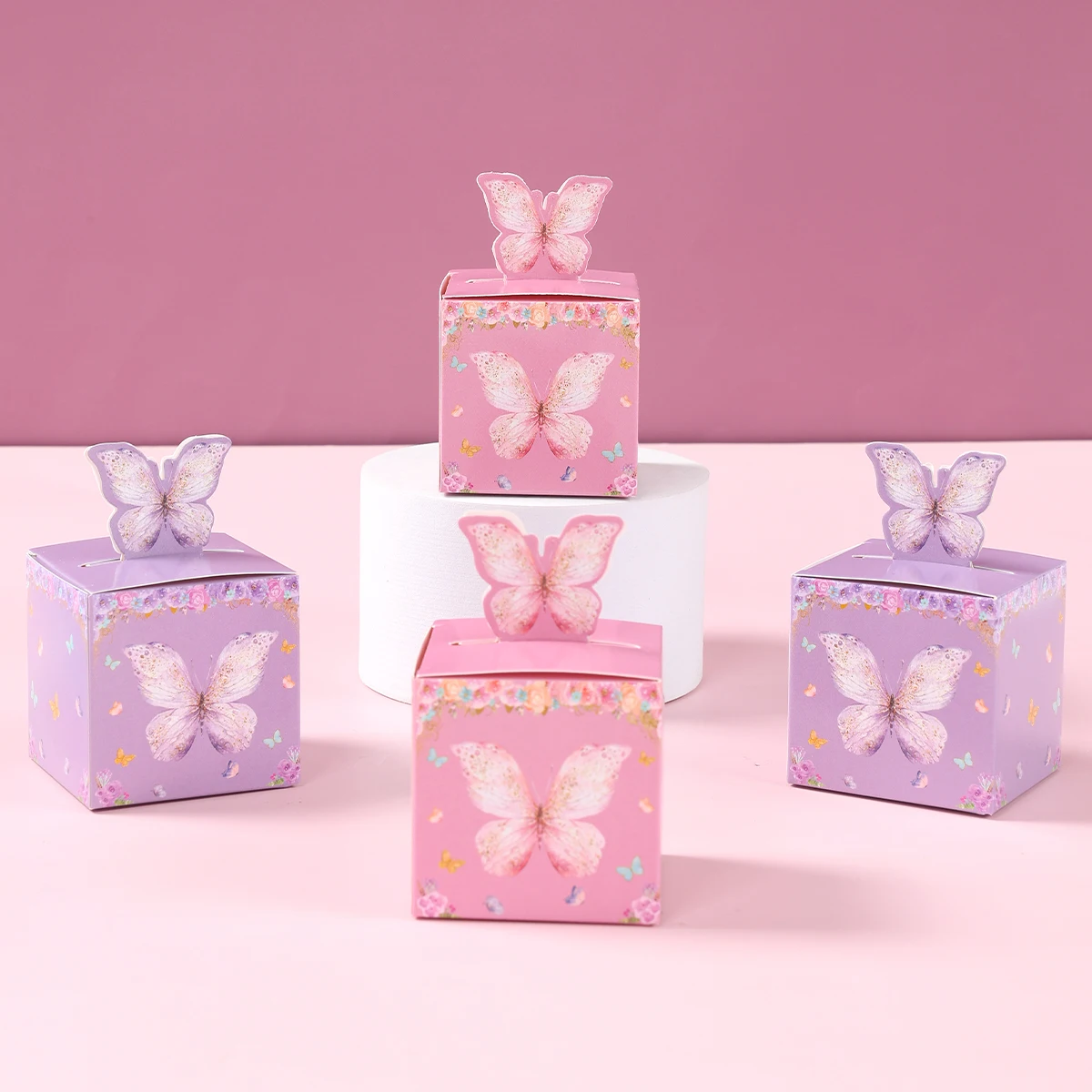 12/24szt Pudełko na cukierki Fioletowy różowy motyl Dekoracje urodzinowe Materiały ślubne Baby Shower Czekoladowe pudełko na ciasteczka Torba na prezent — zdjęcie 5