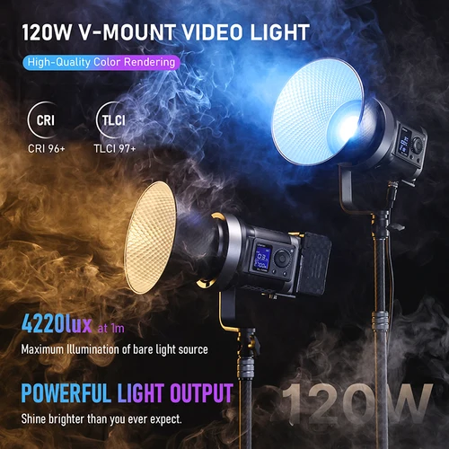 Imagen 2 del producto Ulanzi VL-120Bi VL-120C Luz de vídeo COB con montaje en V de 120W Control inalámbrico por aplicación 2700K-6500K CRI>95 para estudio de fotografía y vídeo
