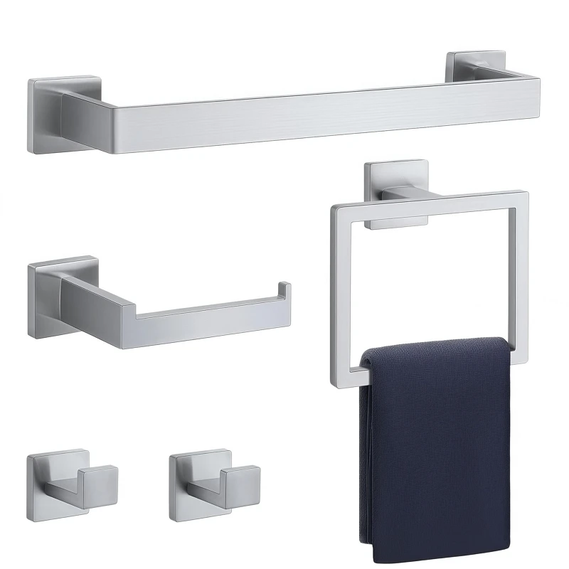 

Matt Black Square Shelf Robe Key Hook Hanger Wall Towel Rail Bar Rack Tissue Roll Paper Holder Towel Ring Bathroom Accessories