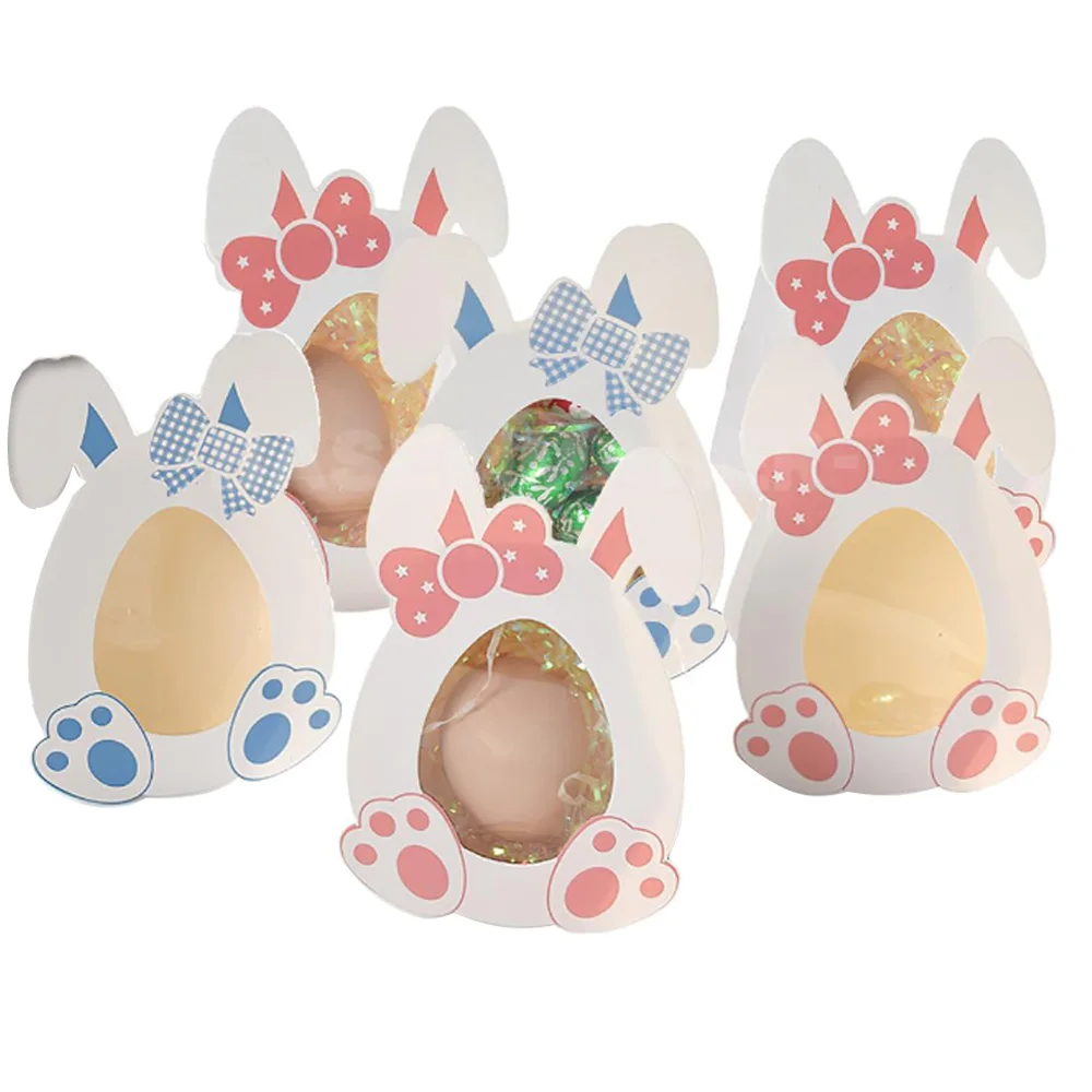 5/10/20pcs Easter Eggs Candy Treat Boxes Carton Bunny Shape Goodie Snack Cases Rabbit Cardboard Boxes Easter Party Decorations