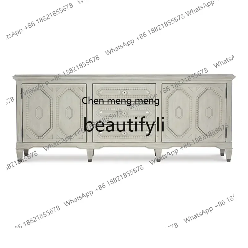 

G American rural retro solid wood carved TV cabinet, living room TV cabinet, European French side cabinet