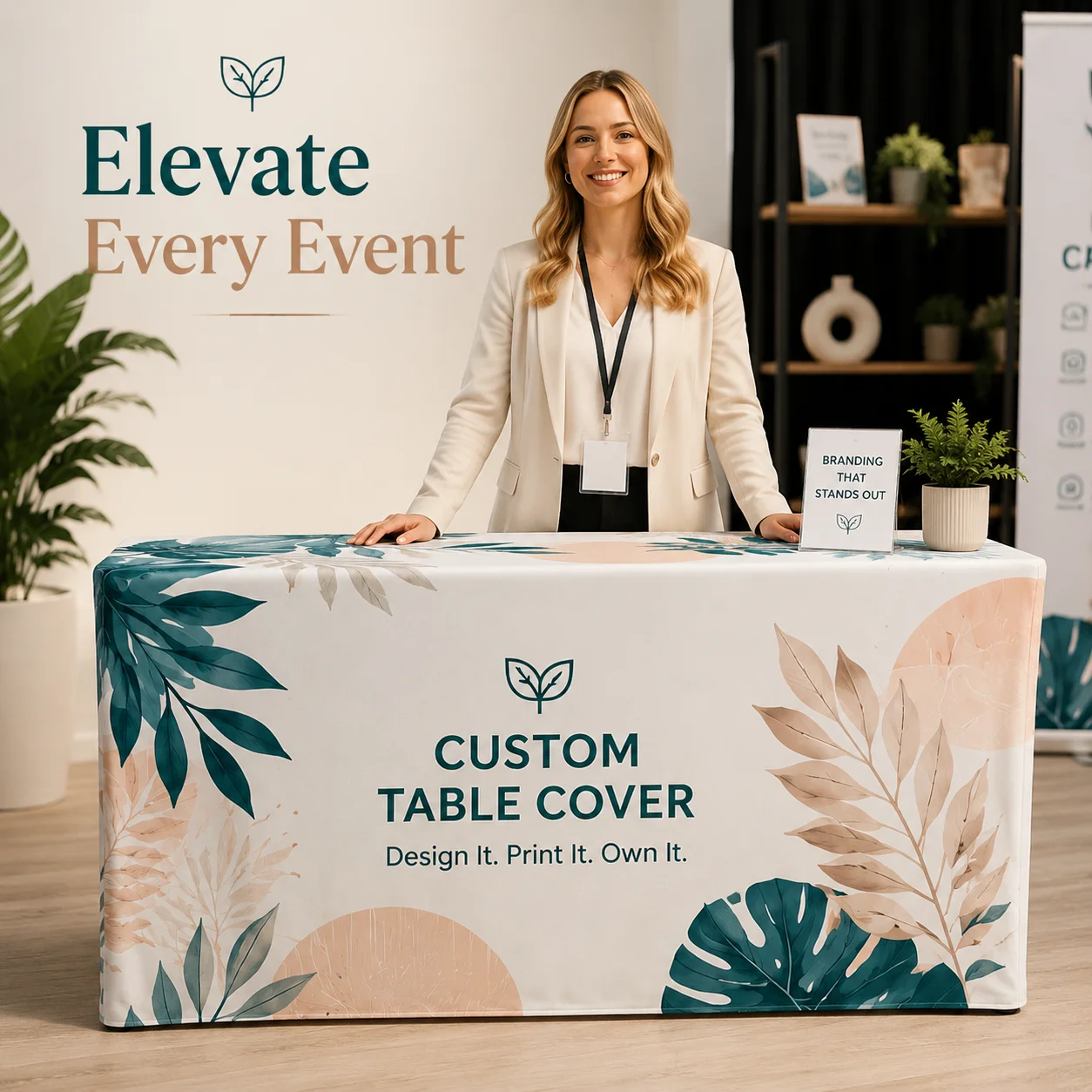 Personalized Table Cover Custom Logo Tablecloth Full Color Printed Table Throw for Exhibition Display Booth