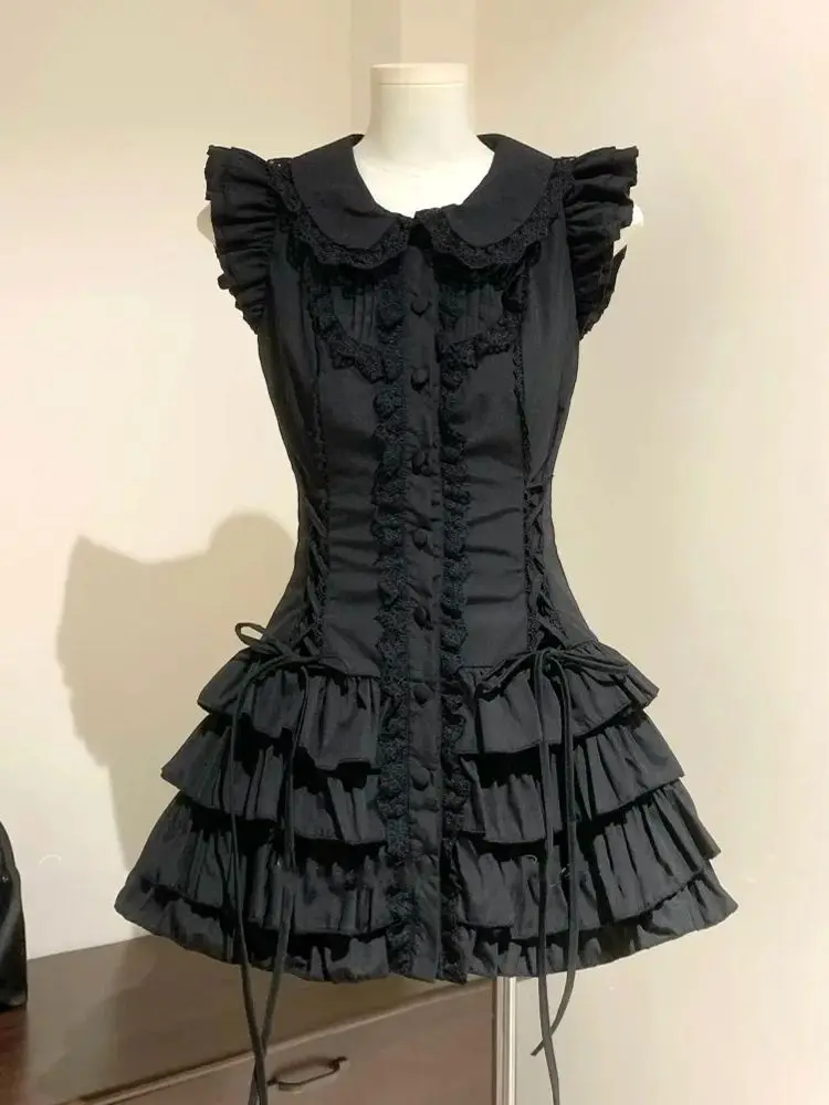 

NONSAR Lolita style summer dark-wear fitted slimming cake skirt for women，Lolita dress