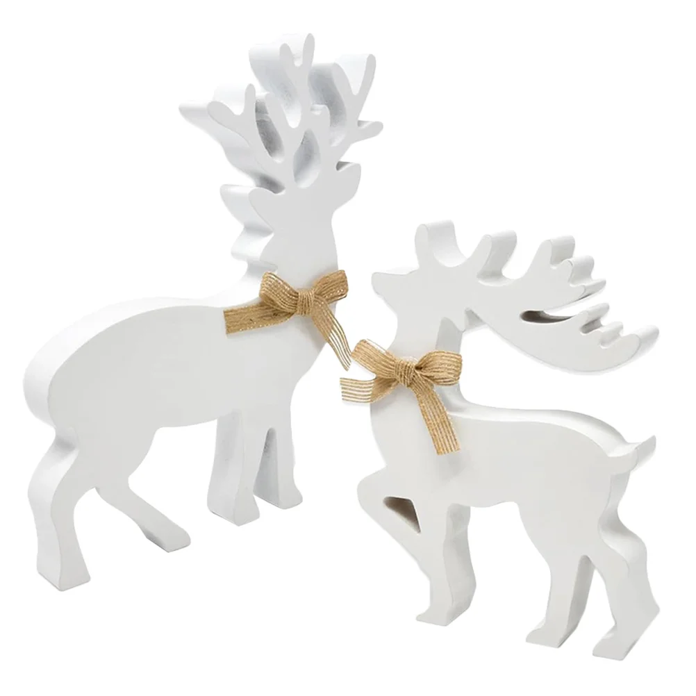 

2Pcs Wooden White Reindeer Rustic Christmas Home Table Decorations Holiday Mantle Shelf Party Decor White Wood Holiday Decor