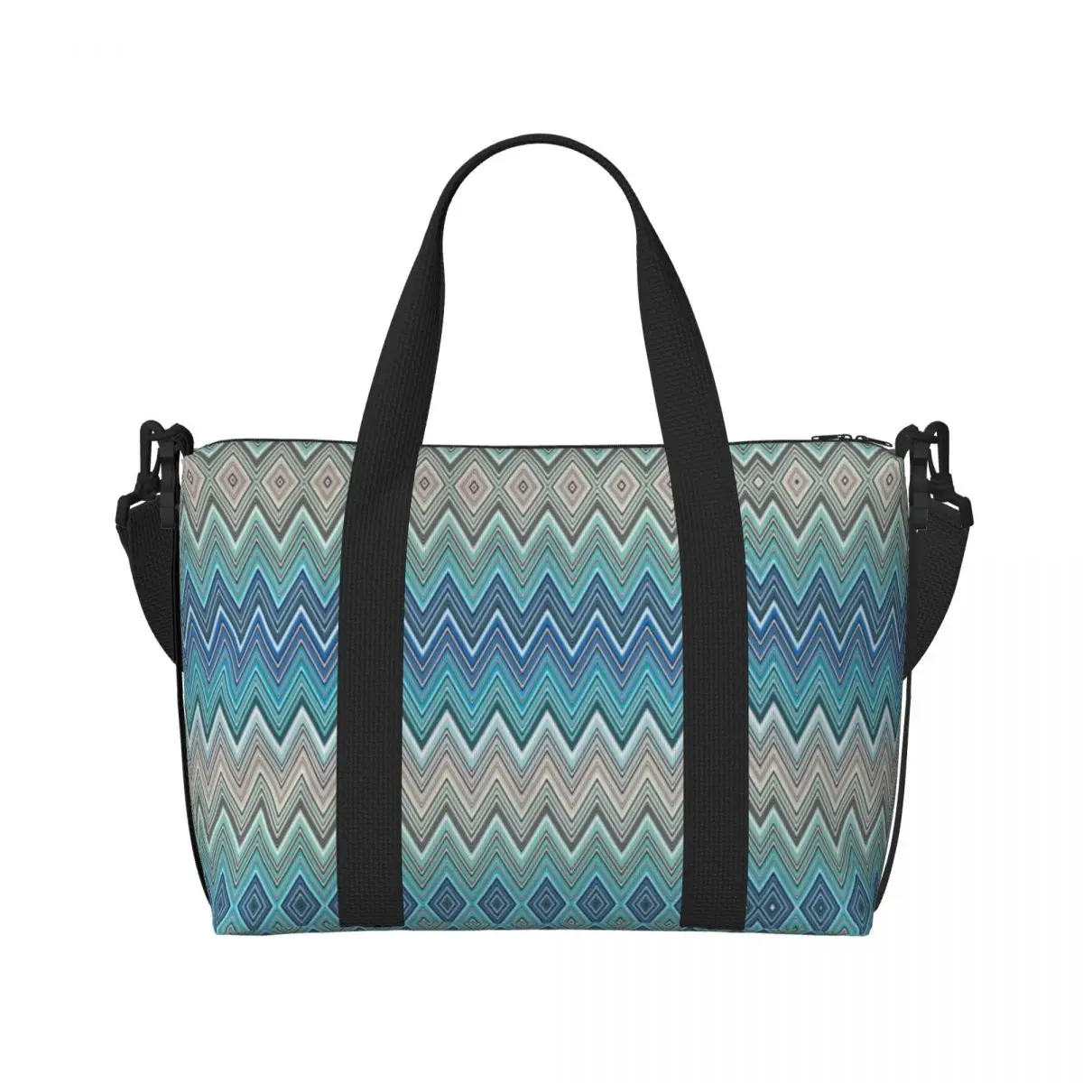 Custom Camouflage Home Zig Zag Beach Tote Bag for Women Extra Large Gym Carry On Zigzag Modern Travel Shopping Bags