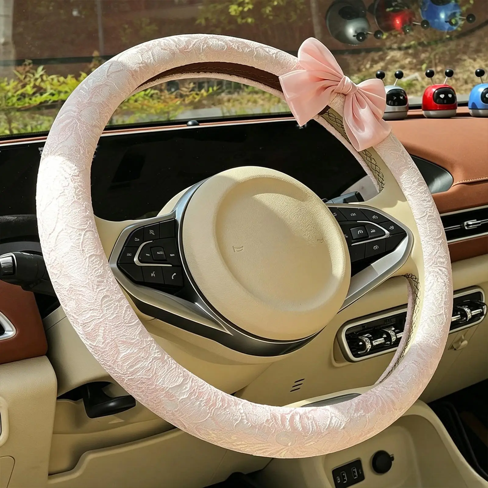 Car Steering Wheel Cover 15 Inches Lace Pattern Interior Decor Driving Wheel Cover With Bow For SUV Truck Road Trip Daily view 5