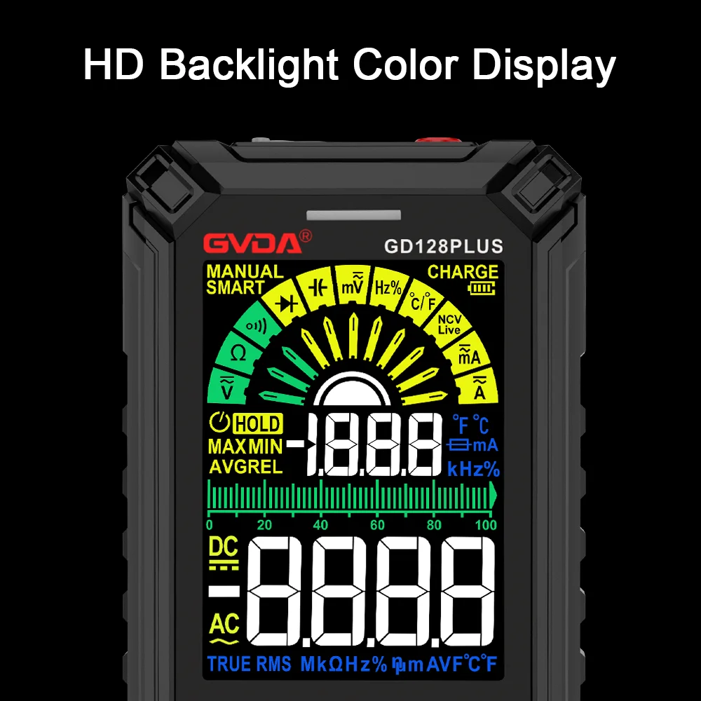 Imagem -03 - Gvda-profissional Multímetro Digital True Rms Capacitância Tester Bateria Recarregável Ohm hz ac dc 1000v 10a Multímetro Medidor