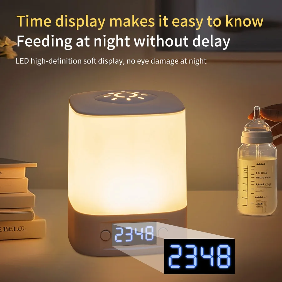 Rechargeable Led Night Light with Time Display USB-Powered Adjustable Brightness Bedside Lamp for Baby Nursery Reading Bedroom
