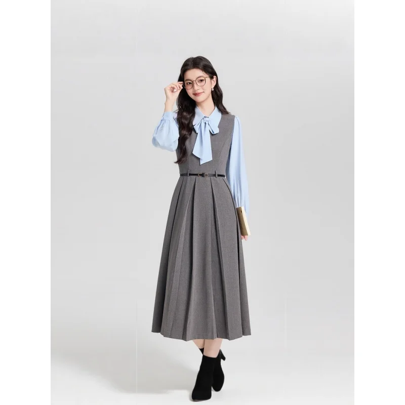 

2026Elegant Commuter Two-in-One Dress for Women, New Spring Style, Slim-Fit Long-Sleeve College-Style Professional Dress