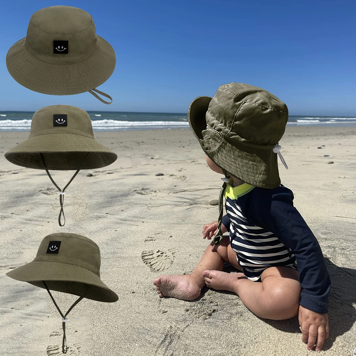 SMILE Baby Sunhat-Sombrero de cubo para niños y niñas, visera grande de algodón, gorra de viaje para playa