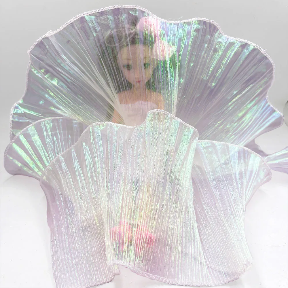 Kanten rand organza stof zeemeermin gegolfd transparant iriserend laser geplooid voor patchwork rokken bruiloft naaien kostuum aanbod