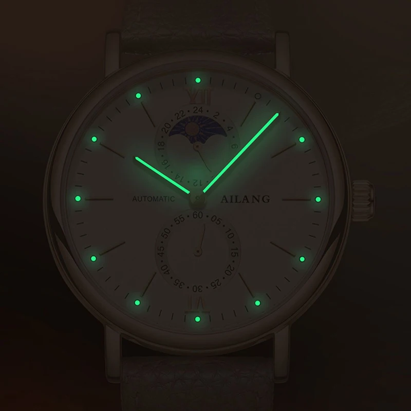 AILANG New Simple Quartz Watch for Men High Quality Leather Strap Waterproof Luminous Moon Phase Mens Watches Top Brand Luxury