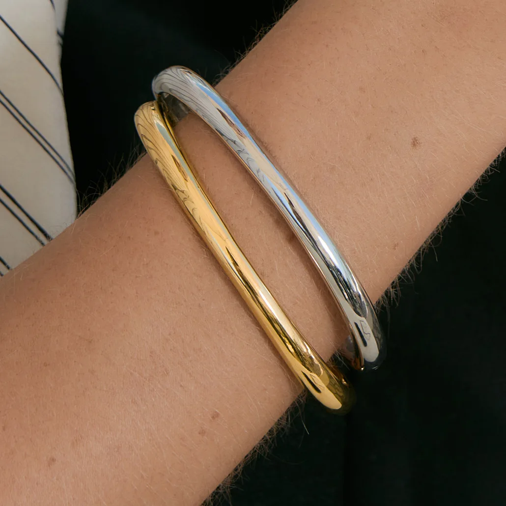 Waterproof 316L Stainless Steel Bracelet Bangle Women Thick Stainless Steel Bangles Gold Plated Stackable Waterproof Jewelry