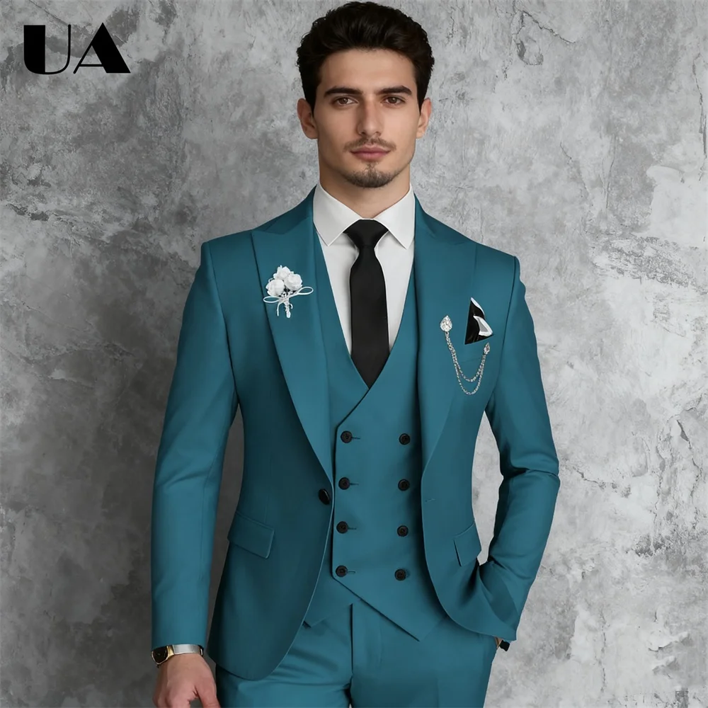 ULBYANRY الصلبة 3 قطعة رجل بدلة رسمية مجموعة (سترة سترة السراويل) زفاف العريس Bestman سهرة بدلة عمل XXS-7XL