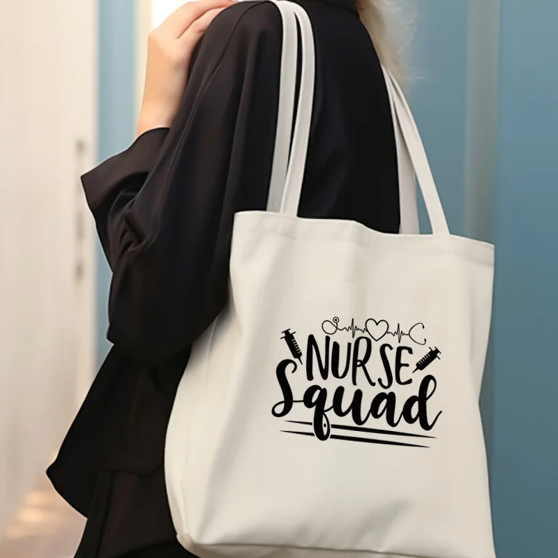 看護師の日のプリントされた女性のハンドバッグ,大容量のハンドバッグ,レジャーショッピングのオーガナイザー,ファッショナブルなキャンバスバッグ