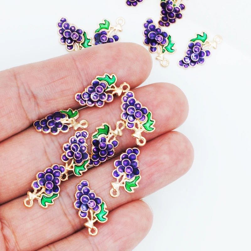 10/20/50pcs 9*17 Enamel Purple Grape Charms For Earrings Necklaces Making Cute Fruit Charms Handmade DIY Jewelry Accessories