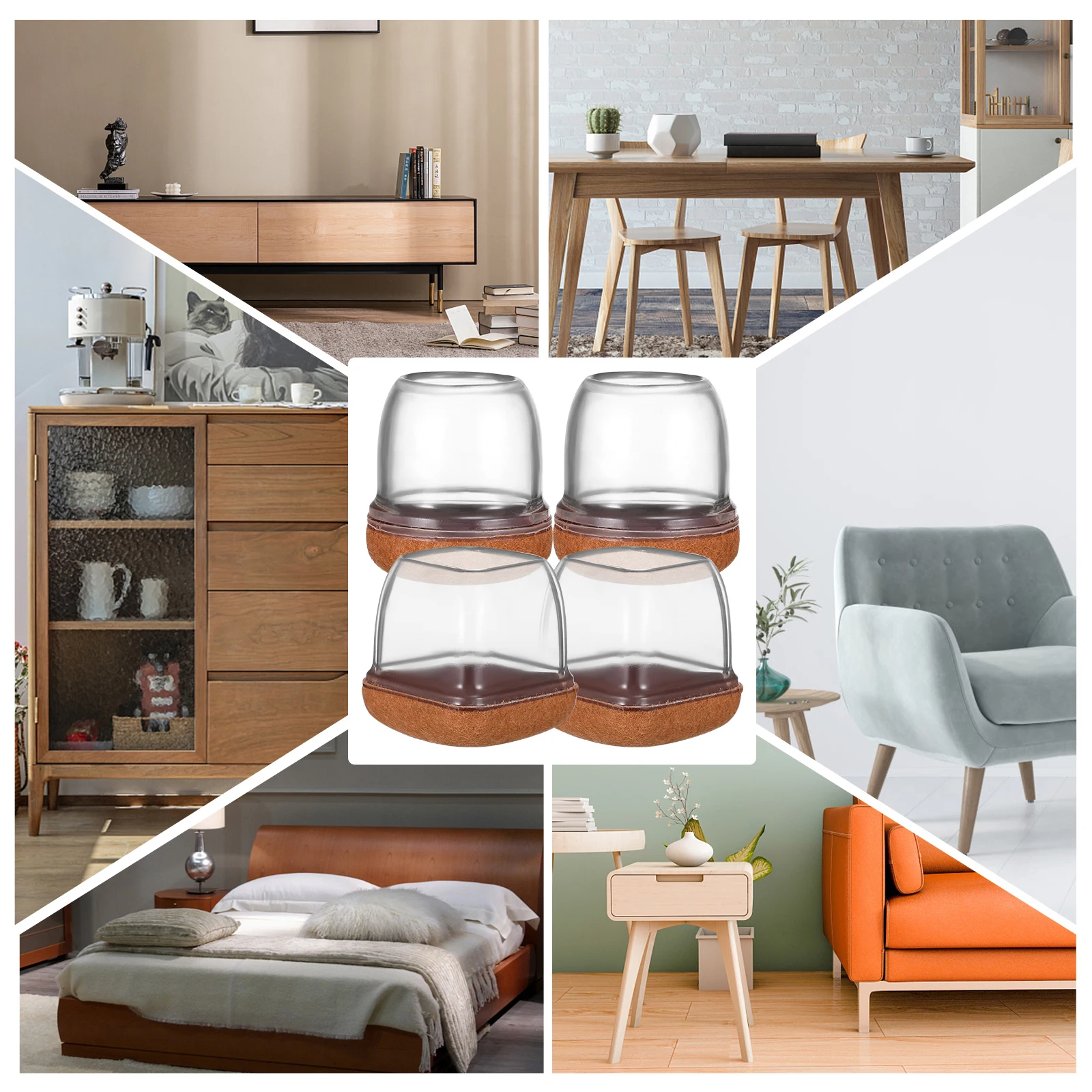 

16pcs Chair Leg Floor Protectors Transparent TPE Fit All Furniture Sliders Pads Hardwood Tile Carpet