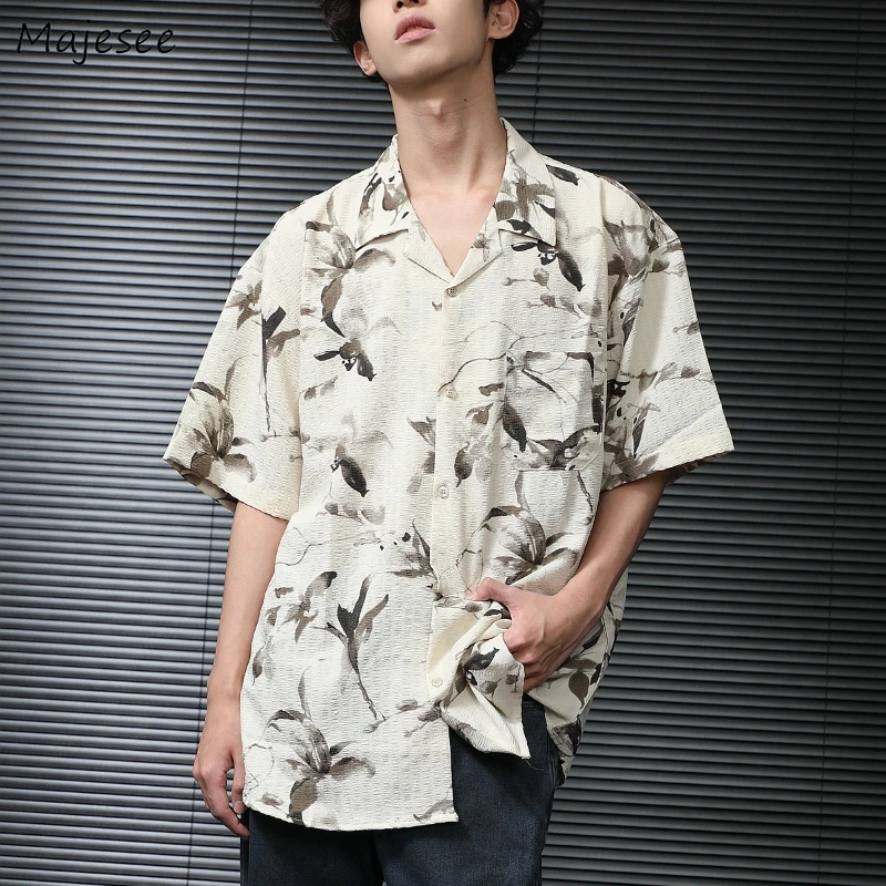 

Short Sleeve Hawaiian Shirts Men Holiday Loose Vintage Breathable Summer Fashion Streetwear Beach Style All-match Soft Рубашки