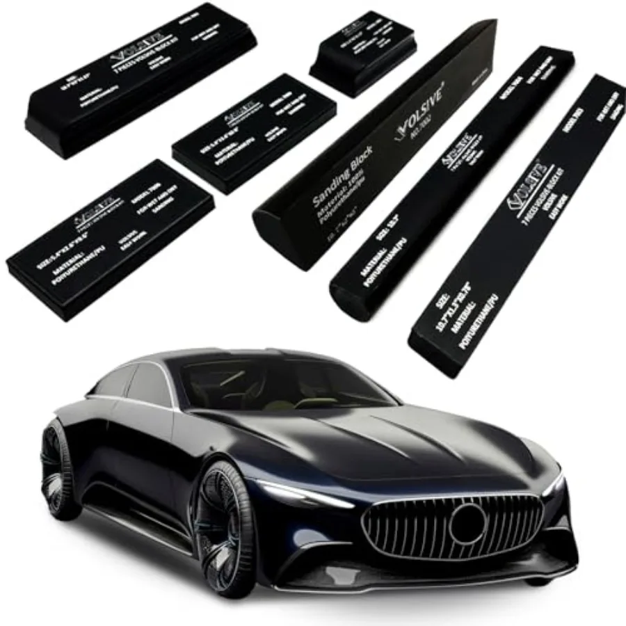 

Hand Set of 7PSA Base Auto Body Kit with Long Panel Sander Flexible for Automotive Paint and Woodworking Sand Furniture Black