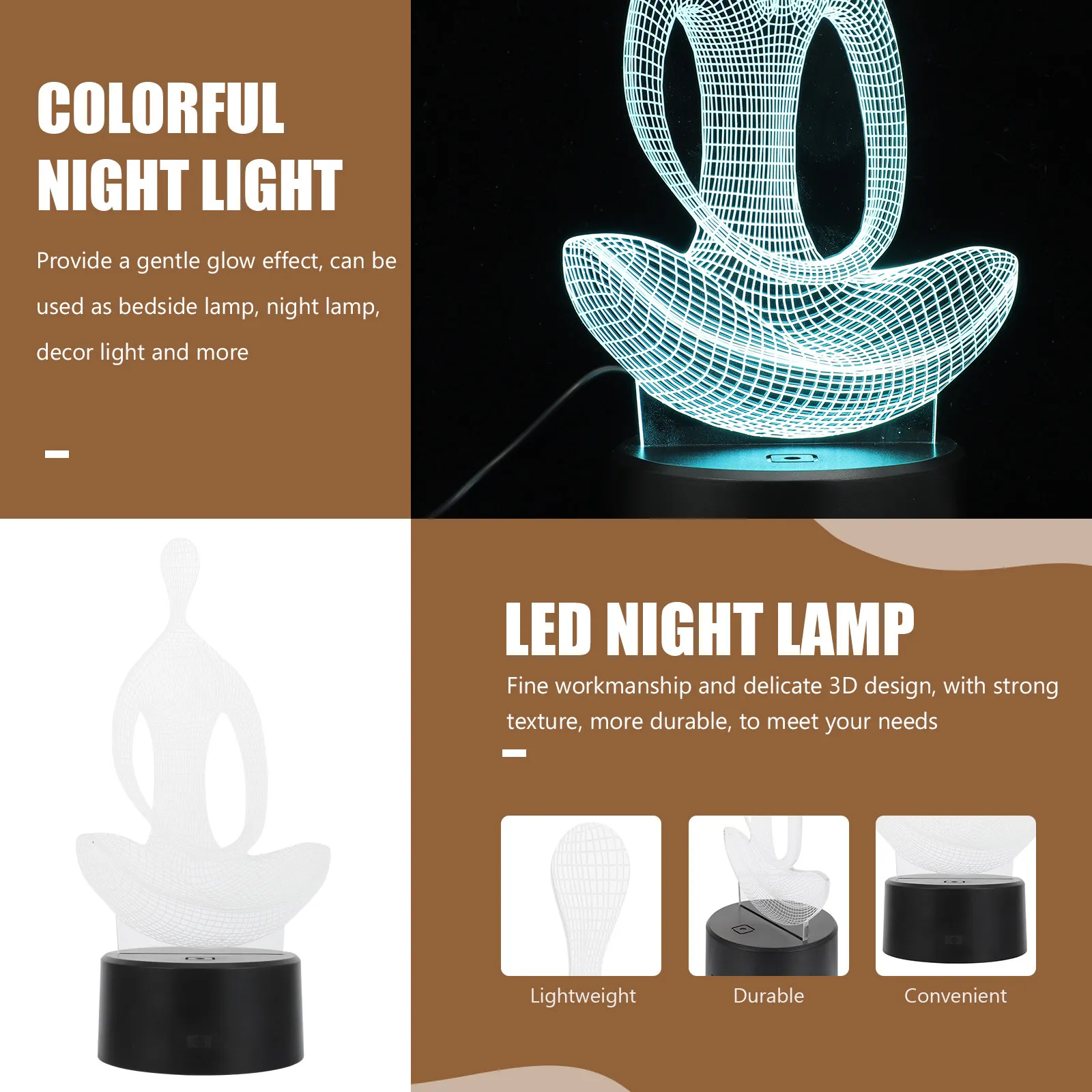 

Набор из 1 сенсорной 3D-лампы с изменяющимся цветом (7 цветов) и эффектом иллюзии для декора спальни