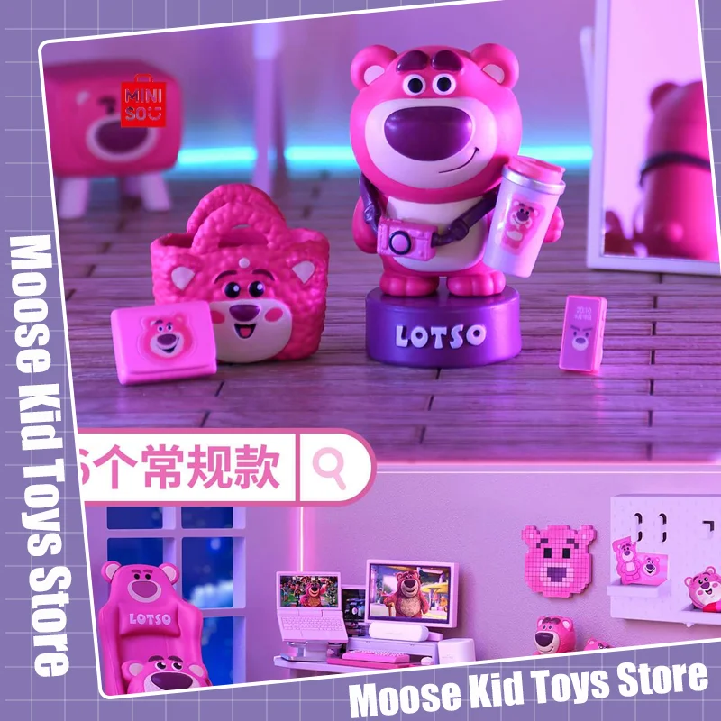 New Disney Strawberry Bear Lotso Gaming Room Series Blind Box Toys Doll Miniature Scene Lotso Blind Box Toys Desktop Ornaments