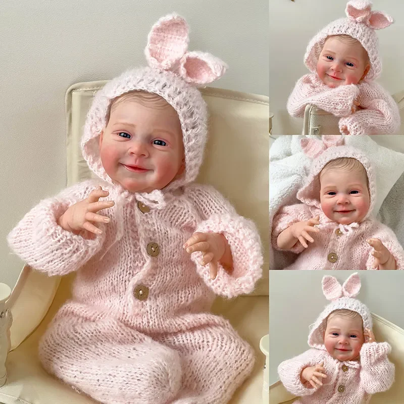 

49cm Sebastian New Reborn Girl Smile Newborn Doll Soft Cuddle Body with Hand-drawn Hair Toys for Kids