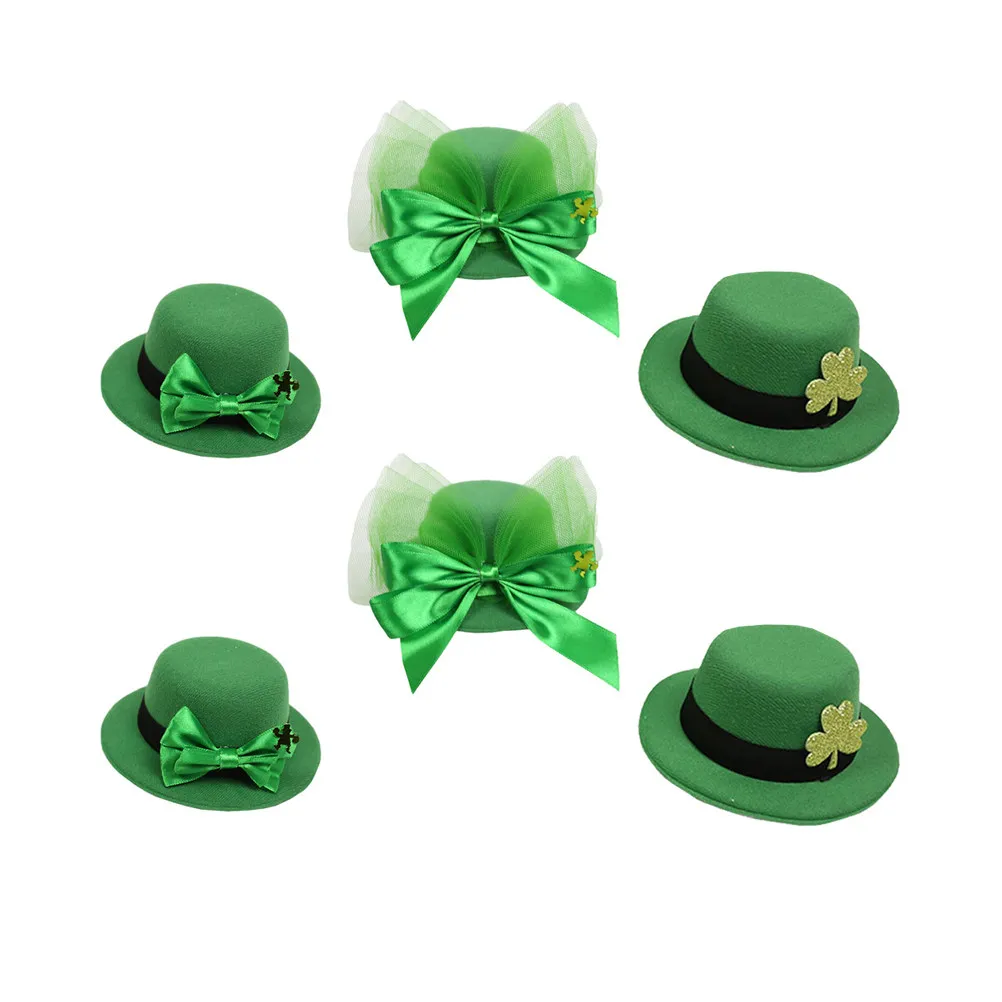

6Pcs St Patricks Day Shamrock Hair Clips Green Bowknot Hat Hairpins Party Props Women Hair Accessories Gift Set Festival