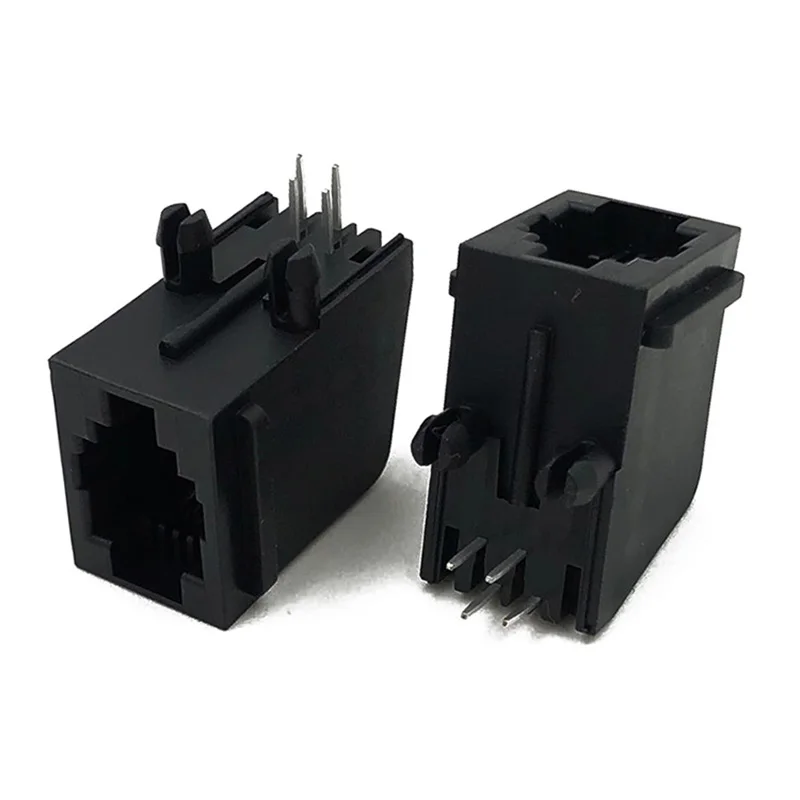 12PCS RJ9 4P4C Modular Jack With Ear 90 Degree RJ22 4-Core 5721 Connector RJ10 Crystal Plug Female Socket DIP