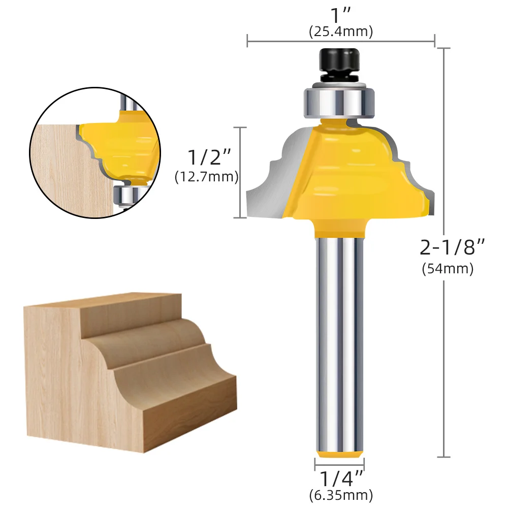 XCAN 1pc 1/4 Shank Double Roman Ogee Edging Router Bit 6.35mm Wood Router Bits with Bearing Milling Cutter Woodworking Tools