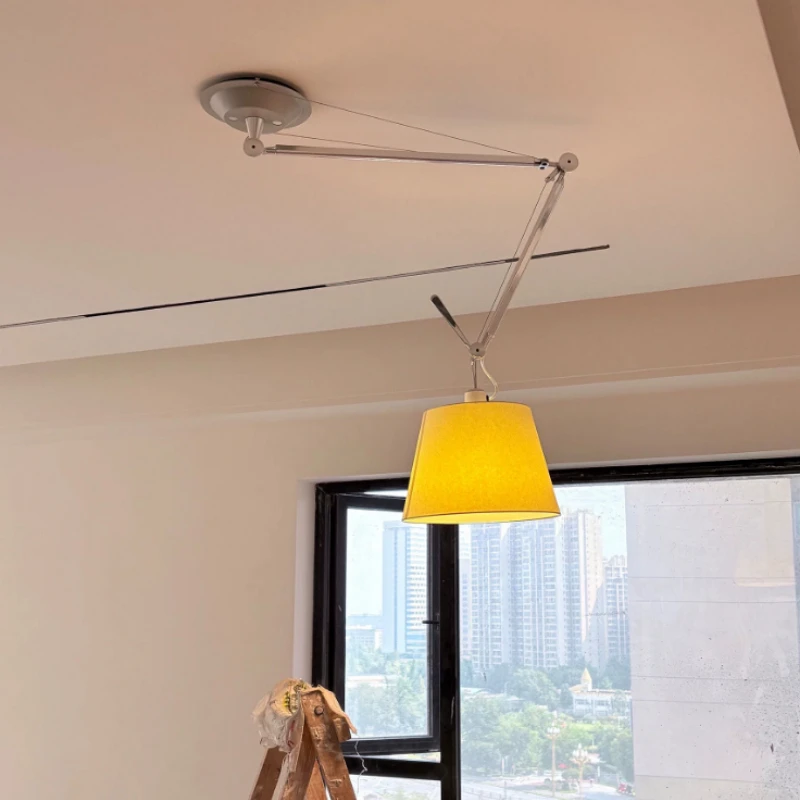 Mid Ancient Style Restaurant Pendant Light Bar Counter Parchment Pendant Lamp Rocker Arm French Study Reading Light