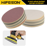 HIFESON 2pcs 5inch Flocked Sponge Sandpapers Sanding disc Sander Abrasive Pad Polishing Accessories 150 180 220 320 400 600 Grit