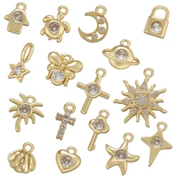 4Pcs,Gold-color Sun and Moon Mini Charms for Women Handmade Earrings, Necklaces, and Jewelry Accessories Wholesale Supply:VD1147