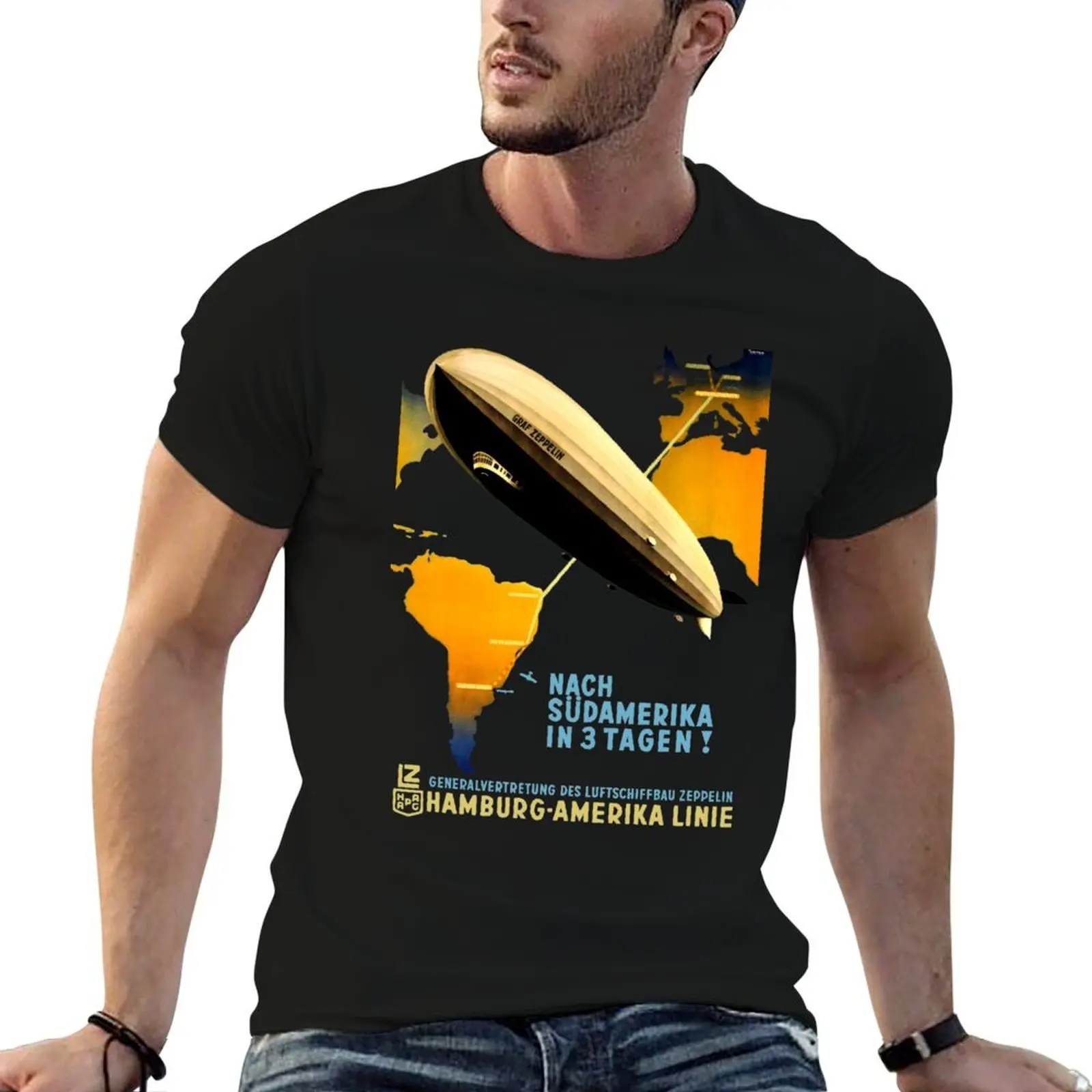 

FLY ZEPPELIN - BERLIN TO BUENOS AIRES - ADVERT T-Shirt cotton t shirt man funny t shirts dark humor T-Shirt