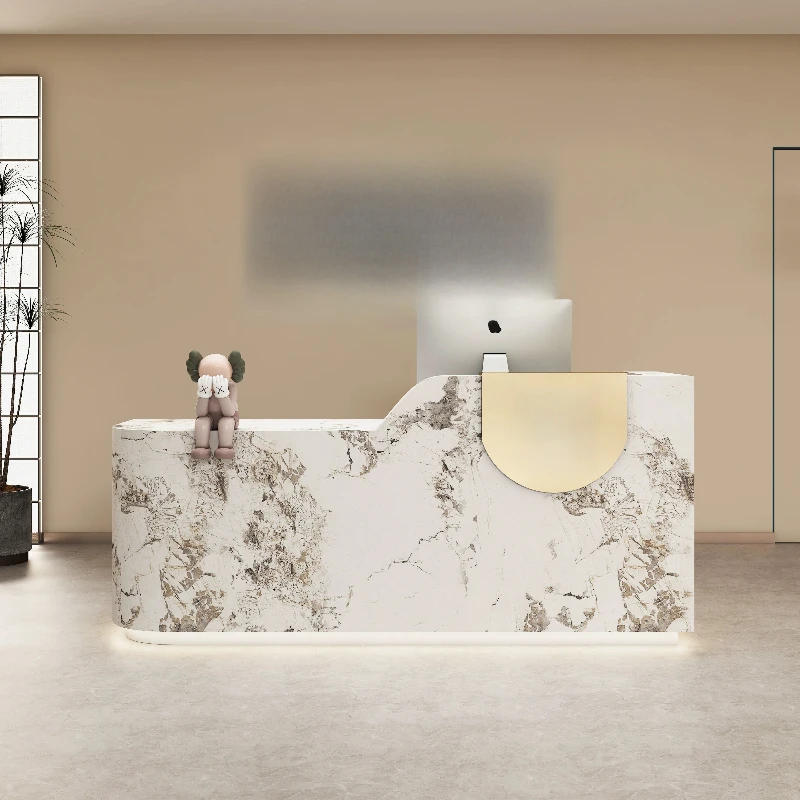 مكاتب الاستقبال المنحنية التنفيذية، أضواء LED بسيطة، مكاتب استقبال بار الشركة، أثاث تجاري فريد من نوعه من Mostrador