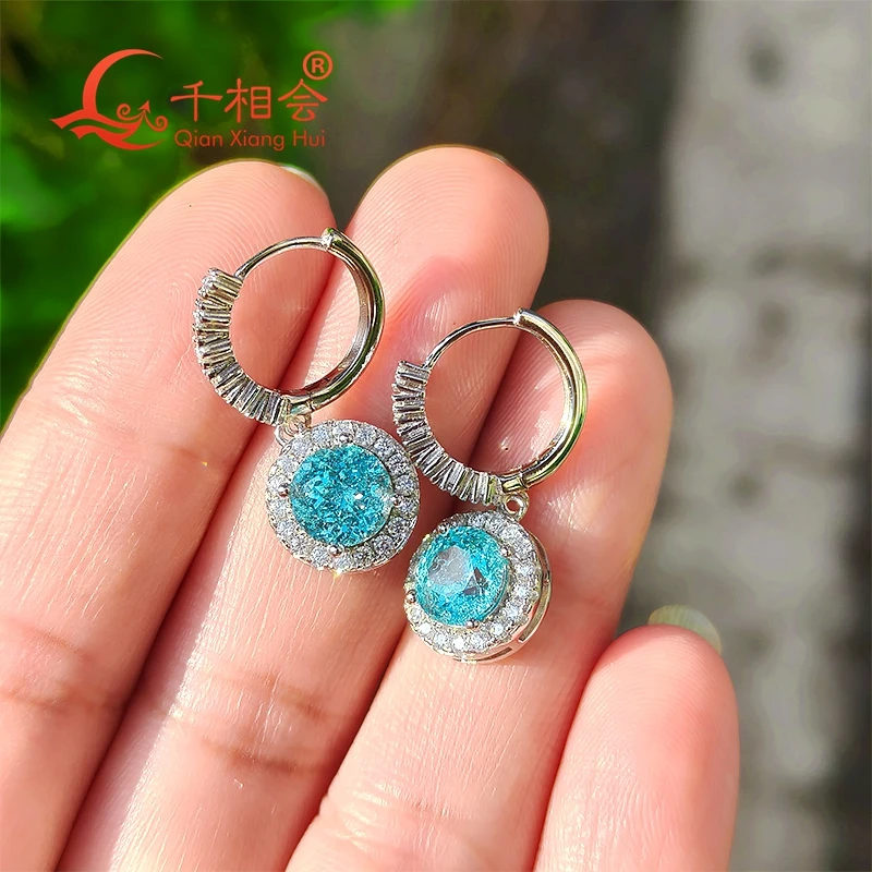 

Лабораторный неоновый Параиба синий и зеленый 6,5 мм 1 карат ореол круглой формы 925 серебряный камень серьги-гвоздики подарок свидания женские свадьбы