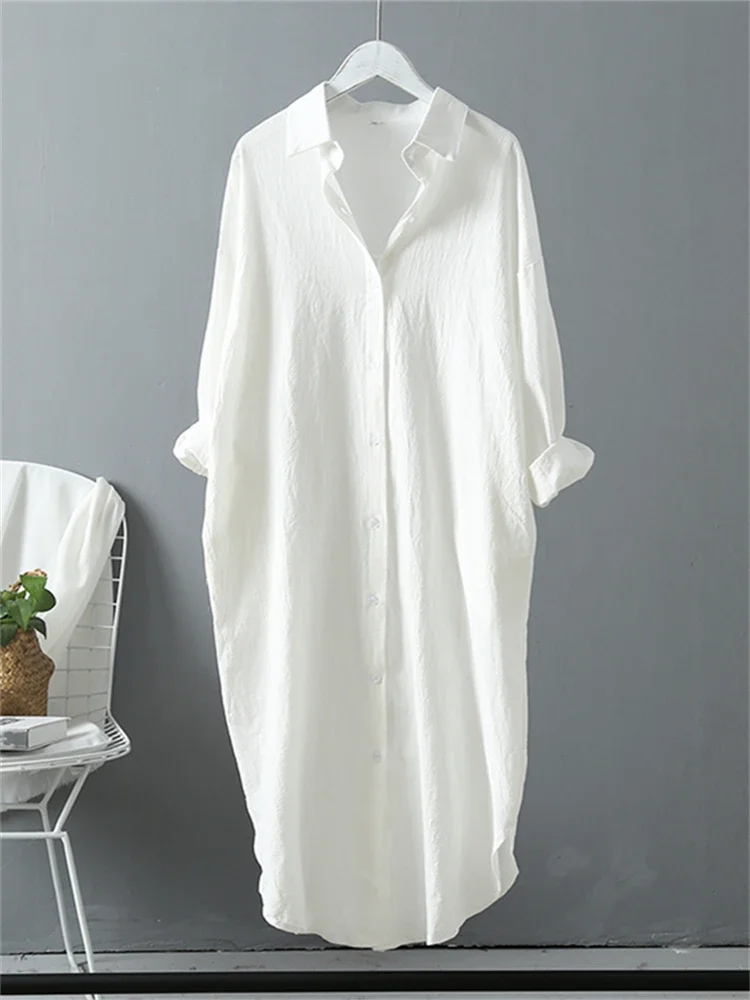 Long Sleeve Women Long Shirt Dress Spring Summer Casual Buttons Loose Clothes Robe Femme Vestido