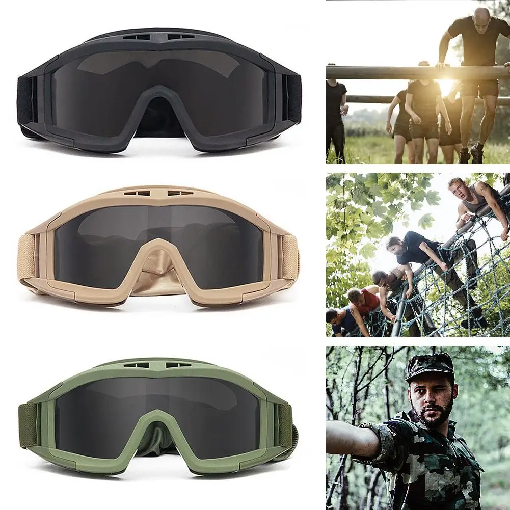 Tactical Goggles 3 Lens Windproof Dustproof Shooting Glasses Motocross Motorcycle Mountaineering Glasses Safe Protection Glasses