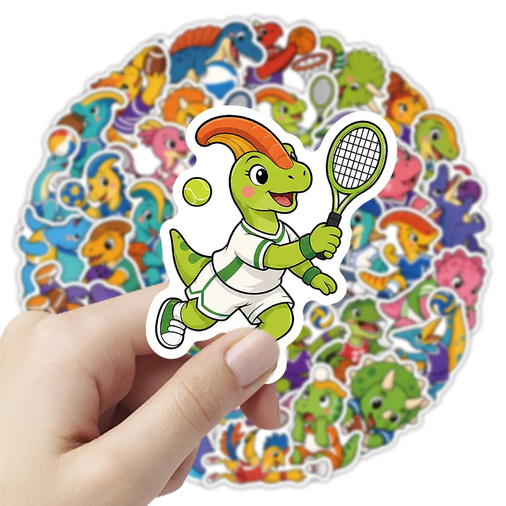 Cartoon Sports Dino Animal Stickers 50Pcs Waterproof Basketball Soccer Volleyball Decals Notebook Cup DIY Decor
