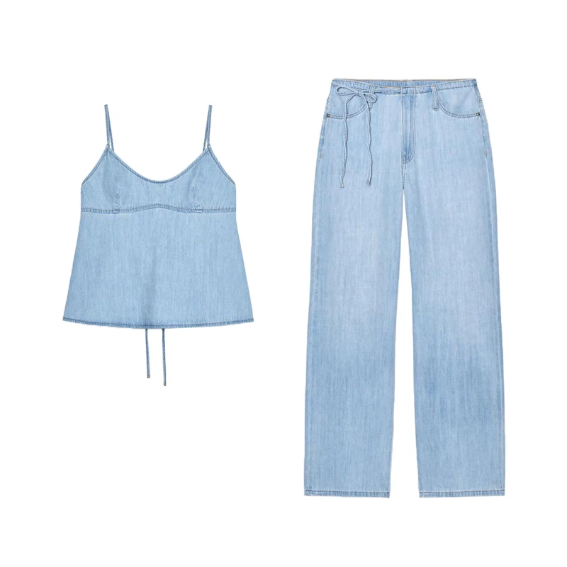 

Comfortable Spwear Sle Knot Top with Casual Jeans Two Piece Set ort Sve round Ne Overhead Dr