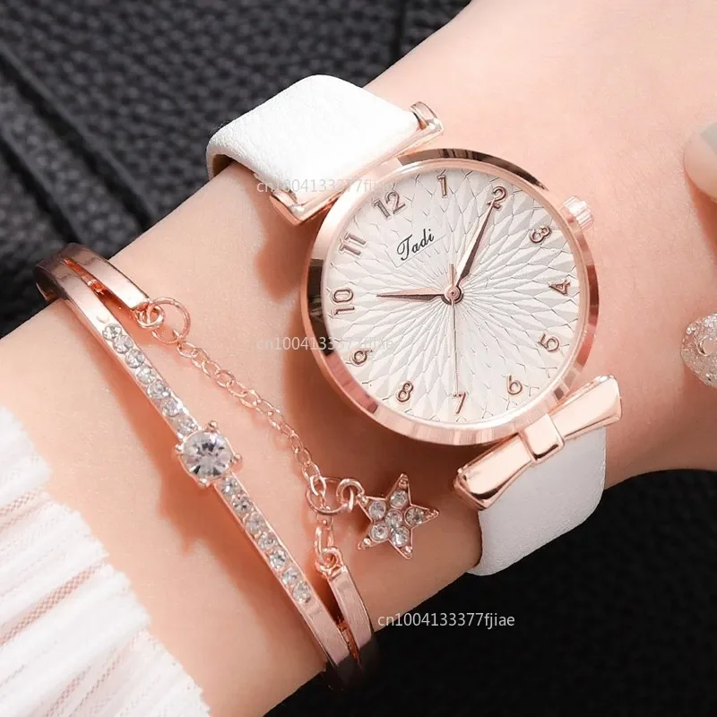 2PCS Women's Watch Set Trendy Pink Design Mesh Belt Alloy Wristwatch Fashionable Timepiece Quartz Watch Lady Relógio Feminino