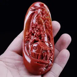 Chinese Antique Huanglong Jade Carved Landscape Waist Tag Statue