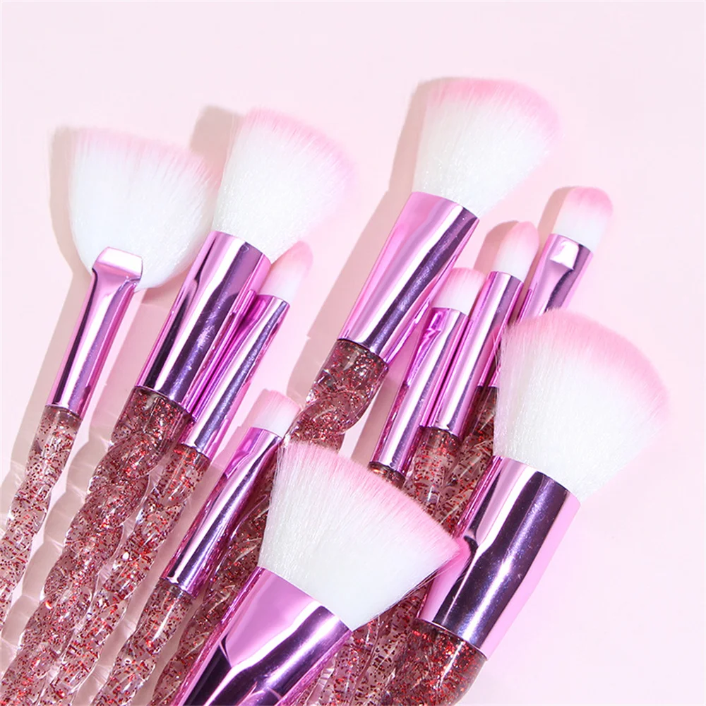 10pcs Makeup Brushes Set Glitter Shinng Crystal Cosmetic Beauty Powder Brush Concealer Eye Shadow Complete Makeup Kit Tool Women