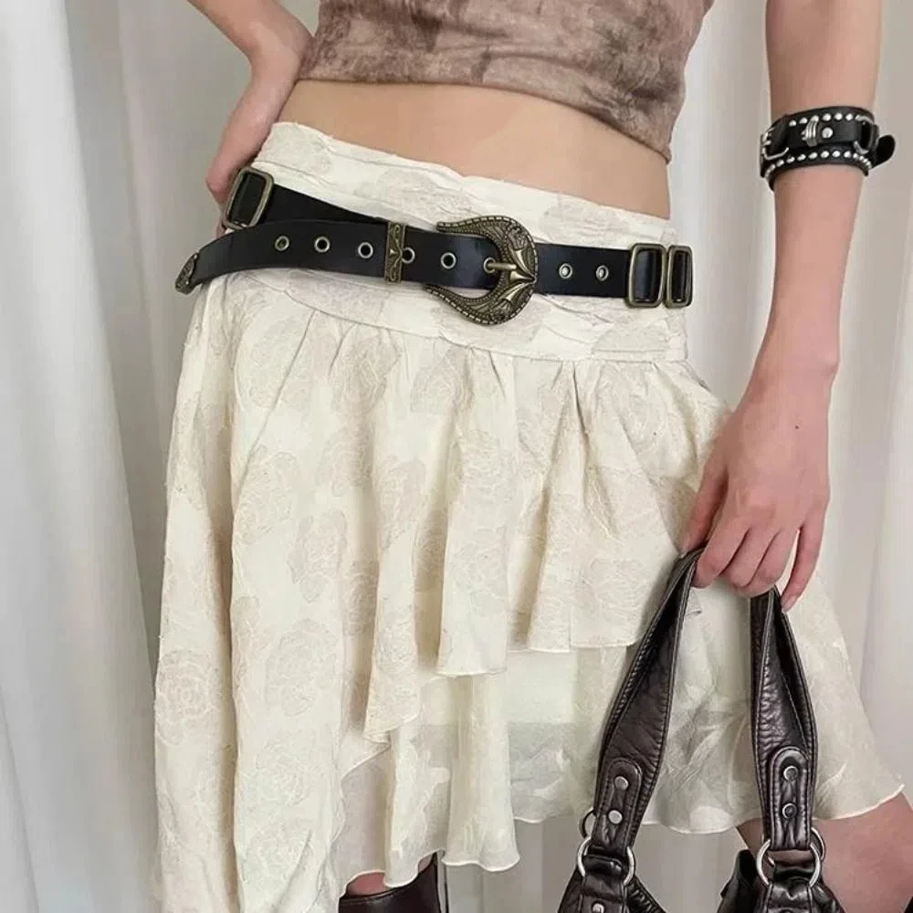 

Vintage American Women's Belt Pu Leather Black Coffee Waist Belt Millennial Y2k Dress Jeans Belt Streetwear