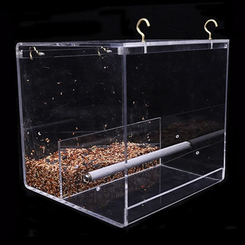 Externer Vogelfutterspender für Käfig, Kunststoff-Vogelfutterbox mit Haken für Papageien, Kanarienvögel, Sittiche, Wellensittiche, Nymphensittiche, Hase